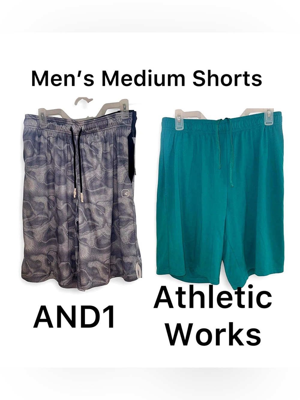 Men Medium Active Shorts Bundle 2 Pairs AND1 Basketball Athletic Works Teal NWT